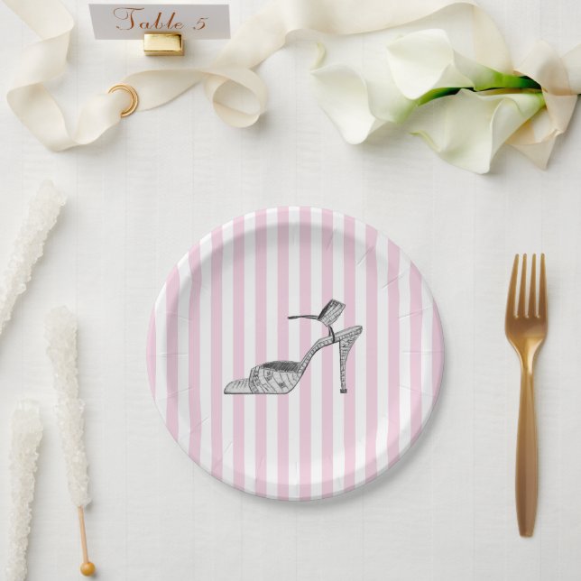 Schuh-Illustration Mode rosa Streifen Pappteller (Hochzeit)
