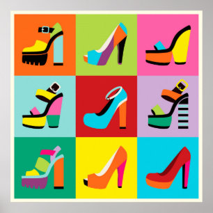 Schuh-Setplakat der bunten Popkunst weibliches Poster