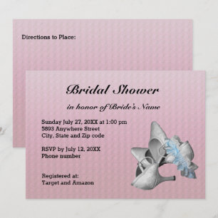 Schuhe, Gartengürtel und rosa Textur Brautparty Einladung