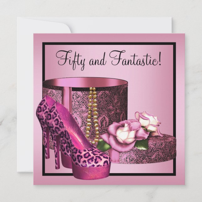 Schuhe mit hoher Ferse Frauen rosa Leopard 50. Geb Einladung (Vorderseite)