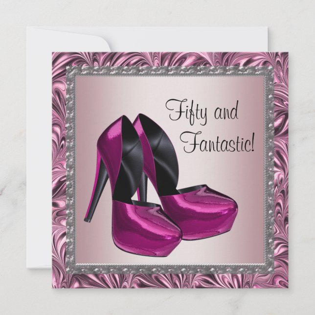 Schuhe mit hoher Ferse Frauen rosa Schwarz 50. Geb Einladung (Vorderseite)