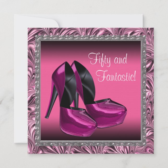 Schuhe mit hoher Ferse Frauen rosa Schwarz 50. Geb Einladung (Vorderseite)