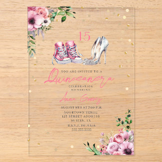 Schuhe Quinceañera Pink Sneakers Heelse 15 Blumens Acryleinladungen