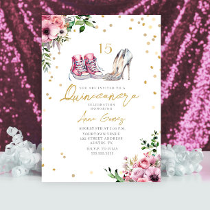 Schuhe Quinceañera Rosa Turnschuhe Absätze 15 Blum Einladung