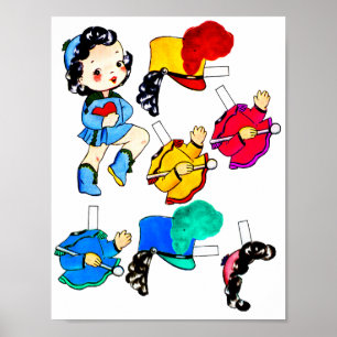 Schul-Marschkapelle Mädchen Papierpuppe Ausschneid Poster