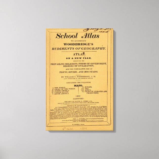 Schulatlas, Woodbridge's Gerüchte der Geografie Leinwanddruck (Vorderseite)