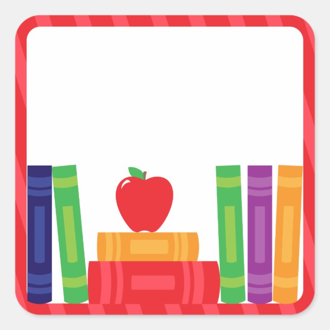 Schulaufkleber mit Schulbüchern Quadratischer Aufkleber (Vorderseite)