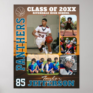 Schulbasketballteam Individueller Name Fotocollage Poster