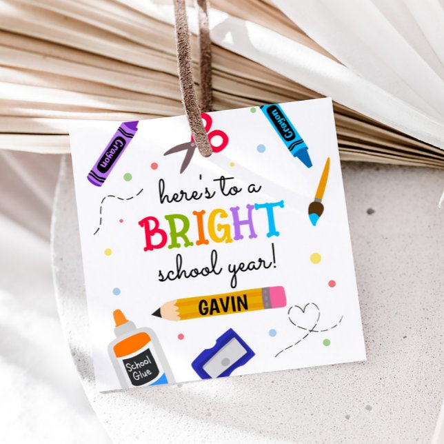 Schulbedarf - Helles Schuljahr Geschenkanhänger (Back to School Bright School Year Square Favor Tags)
