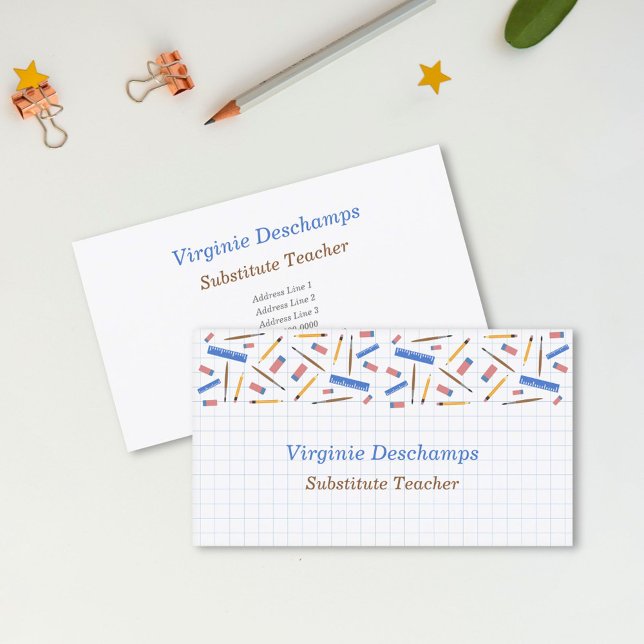 Schulbedarf und Grid Sheet Substitute Teacher Visitenkarte (School Supplies & Grid Sheet Substitute Teacher Business Card)