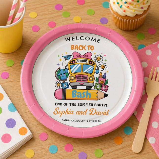 Schulbeginn-Bash! Bearbeitbare Sommerparty zum Abs Pappteller (School’s Back Bash! Editable End of Summer Party Paper Plates)