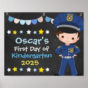 Schulbeginn-Schultafel für Jungen als Polizist Poster