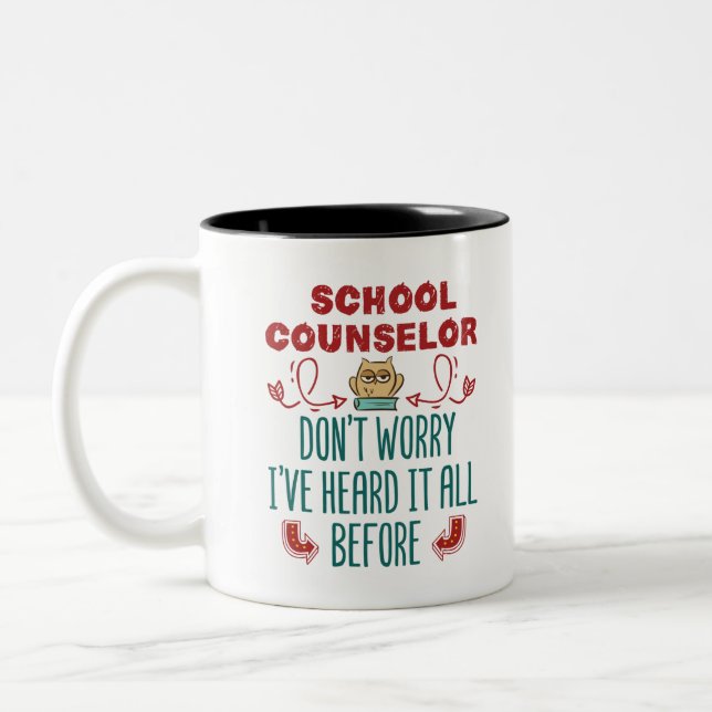 Schulberater Funny hörte alles vorher Zweifarbige Tasse (Links)