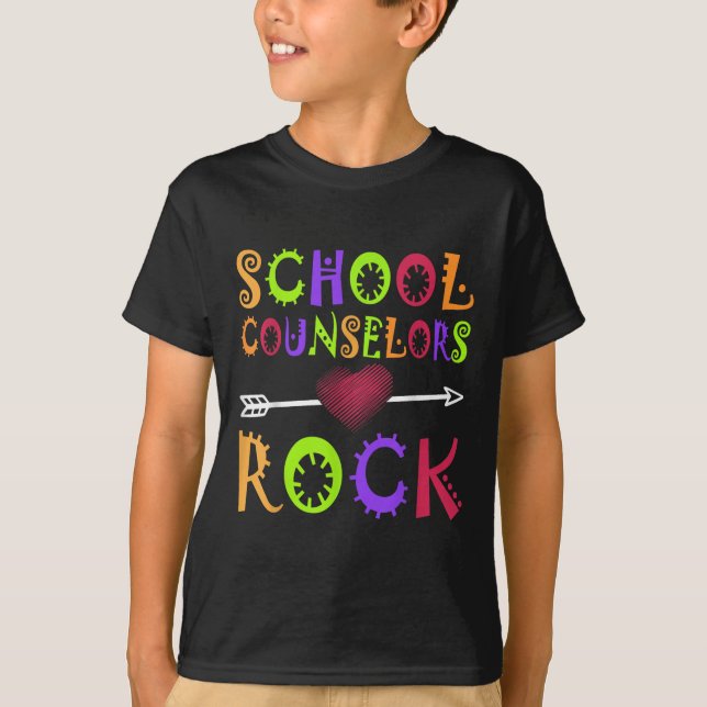 Schulberater Rock Heart Book School Counselor T-Shirt (Vorderseite)