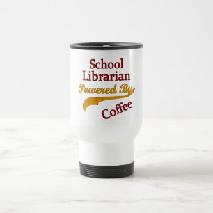 Schulbibliothekar angetrieben durch Kaffee Reisebecher