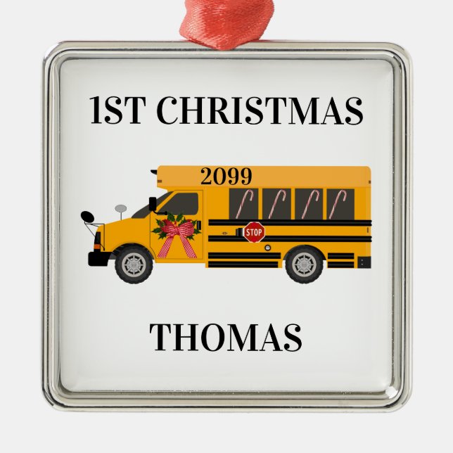 Schulbus 1 Weihnachtsstopp Ornament Aus Metall (Vorne)