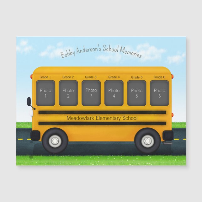 Schulbus 6 Foto Frame Custom Kid's Erinnerungen Magneteinladung (Vorderseite)
