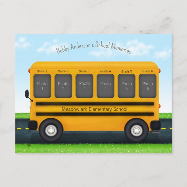 Schulbus 6 Foto Frame Custom Kid's Erinnerungen Postkarte (Vorderseite)
