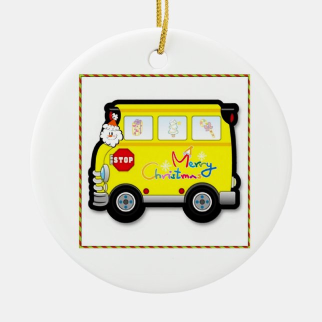 Schulbus-Fahrer-Weihnachtsverzierung Keramik Ornament (Vorne)