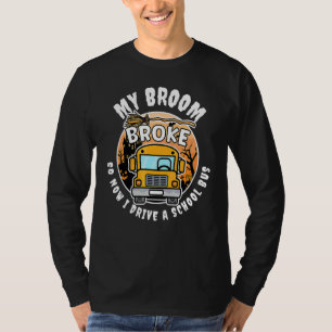 Schulbus Halloween Kostüm Besen Kürbis Fahrer T-Shirt