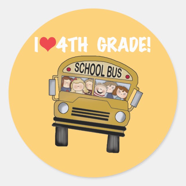 Schulbus I Liebe 4. Klasse Runder Aufkleber (Vorderseite)
