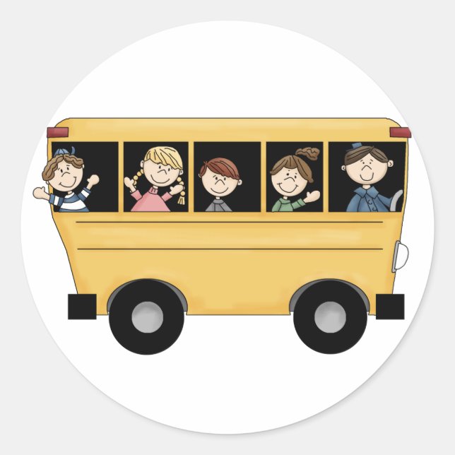 Schulbus mit D2-Aufklebern für Kinder und Fahrer Runder Aufkleber (Vorderseite)