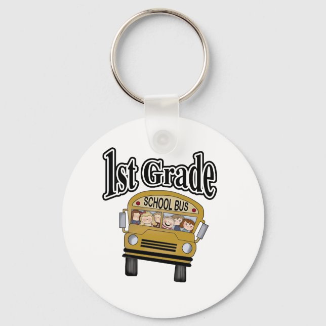Schulbus mit Kindern 1. Klasse Schlüsselanhänger (Vorderseite)