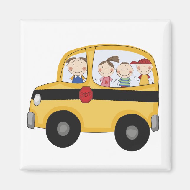 Schulbus mit T - Shirt und Geschenken für Kinder Magnet (Vorne)