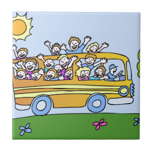 Schulbus-Reiter-Cartoon Fliese