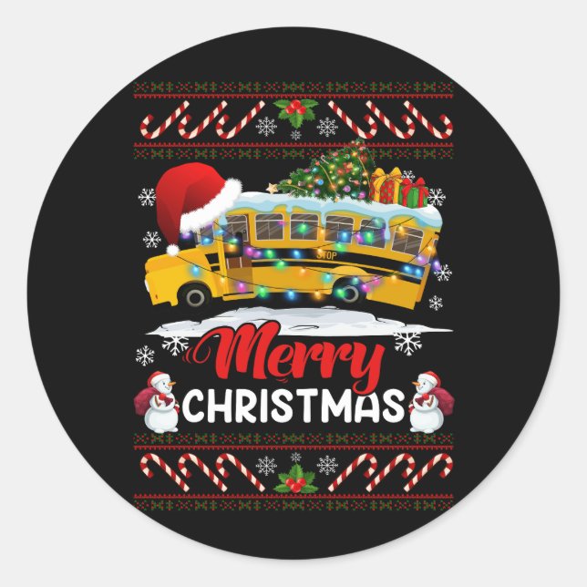 Schulbusfahrer frohe Weihnachtsbeleuchtung Weihnac Runder Aufkleber (Vorderseite)