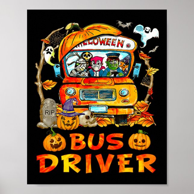 Schulbusfahrer Pumpkin Saison Skeleton Fall Hal Poster (Vorne)