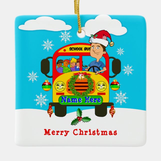 Schulbusfahrer Weihnachtsgeschenke, Busfahrer Keramikornament (Vorderseite)