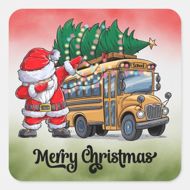 Schulbusweihnacht für den Fahrer Quadratischer Aufkleber (Vorderseite)
