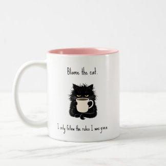 Schuld ist die Katze Lustiger schwarzer Katzenlieb Zweifarbige Tasse