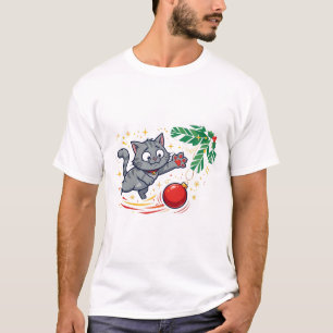 Schuldige Katze warf Weihnachtsbaum um T-Shirt
