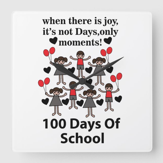 Schule 100 Schultage Quadratische Wanduhr (Vorderseite)