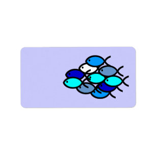 Schule der christlichen Fisch-Symbole - Blau - Adressaufkleber