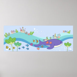 Schule der Fische, die in der Unterwasserstadt Poster