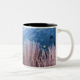 Schule der Fische über Riff Zweifarbige Tasse