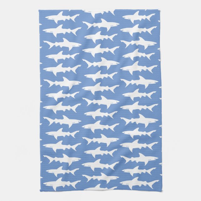 Schule der Haifisch-Galeere/des Strand-Haus-Blaus Geschirrtuch (Vertikal)