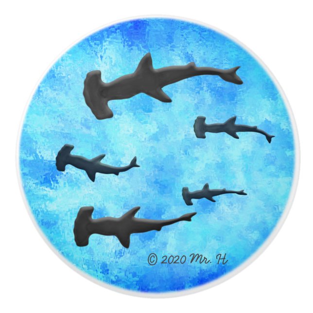 Schule für Hammerhead-Haie in der Silhouette Keramikknauf (Vorderseite)