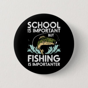 Schule Wichtiges Fischen Importanter Lustige Junge Button