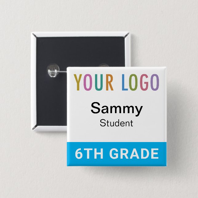 Schüler Namensschild Button Schul-Logo Himmelblau (Vorne & Hinten)