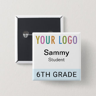 Schüler-Namensschild mit Schul-Logo Hellblau Button