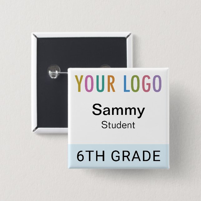 Schüler-Namensschild mit Schul-Logo Hellblau Button (Vorne & Hinten)