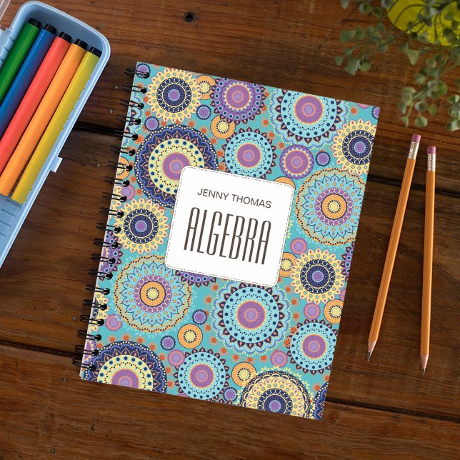 Schulfach Personalisiert farbig Aquamarin Notizbuch (School subject spiral notebook with creative simple pattern.)