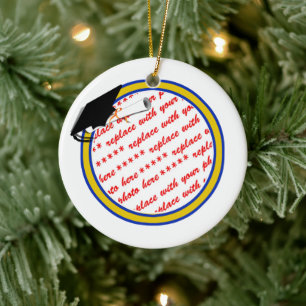 Schulfarben Blau & Gold Abschluss Keramik Ornament