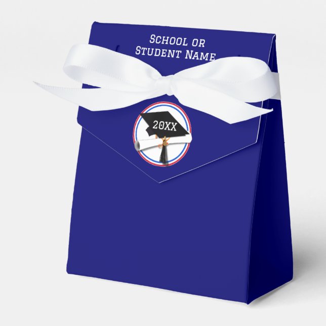 Schulfarben Blue & Red Grad Cap Abschluss Geschenkschachtel (Vorderseite)