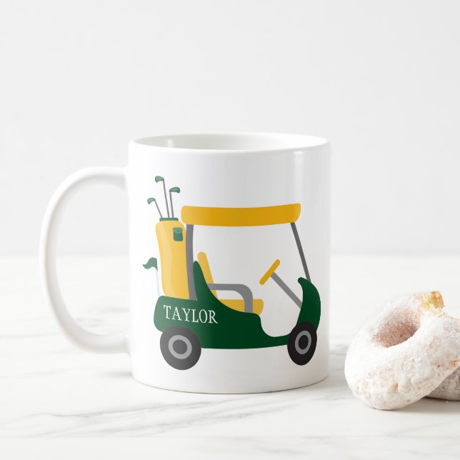 Schulfarben - Green & Gold Golf Cart Kaffeetasse (Mit Donut)