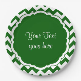 Schulfarben-Monogramm Zickzack grün-weiß Pappteller